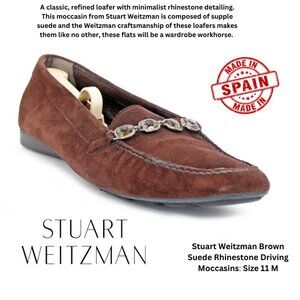 Stuart Weitzman Brown Suede Rhinestone Driving Moccasins: Size 11 M